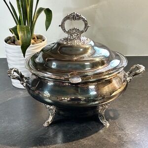 Vintage Wallace Baroque 239 Silverplated Covered Soup Tureen‎ W Ladle EUC